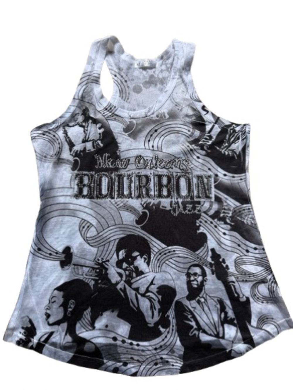 New Orleans White Tank Top
Rhinestones Tourist Bling
Sleeveless Size M Maxi & Co